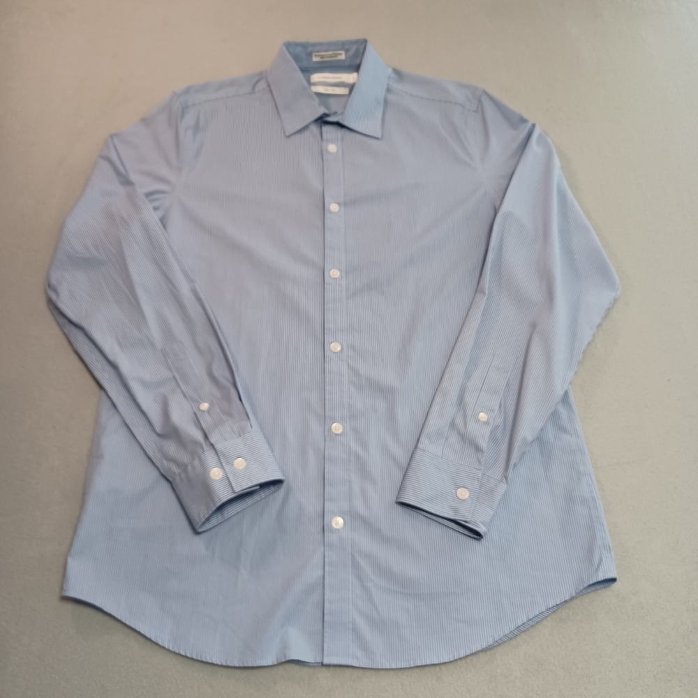 Calvin Klein Mens Non Iron Pinstripe Button‎ Down Shirt Blue White Small PC728